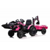 Beneo Elektrický traktor TOP-WORKER 12V s naberačkami a prívesom, Jednomiestne, Ružové, mäkké PU sedadlo, MP3 Prehrávač s USB vstupom, Zadný pohon, 2 x 45W Motor, EVA kolesá, Lítiová batéria