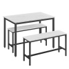 Jedálenský stôl pre 4 osoby, kuchynský stôl s 2 lavicami, 109,6 x 67,6 x 73,5 cm, mramorovo biely