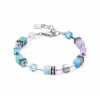 Náramok COEUR DE LION s korálkami a prírodnými kameňmi Aqua-Lilac 2838/30-2026 Dámske Ušľachtilá oceľ 18,5 + 3 cm
