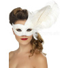 Maska škraboška - CIGNO STRUZZO - biela s perím, dámska