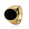 Zlatý pečatný prsteň s oválnym čiernym kameňom, veľkosť 65
