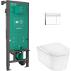 HANSGROHE iFrame universal prvok pre závesné WC, stavebná výška 115 cm + EluPura S závesné WC AquaChannel Flush a QuickRelease WC sedadlo + ovládacie tlačidlo iFrame Element E (matná biela), 60303700