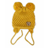 BABY NELLYS Zimná pletená čiapka Teddy Bear na zaväzovanie, horčicová, 68/80, (6-12m)