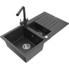 Mexen Matias žulový drez s 1,5 komorou s odkvapkávačom a kuchynskou batériou Duero, čierny škvrnitý - 6502-76-671600-76