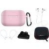 Silikonové pouzdro pro AirPods Pro 2 / AirPods Pro 1 + pouzdro / háček za ucho / popruh na krk / držák na řemínek na hodinky / karabina - růžové