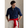 Ľanová košeľa Polo Ralph Lauren Long Sleeve Sport Shirt tmavomodrá farba, regular, s klasickým golierom, 710966294