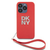 DKNY PU Leather Stack Logo Wrist Strap zadný kryt pre iPhone 15 Pro Max Red