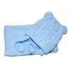 BABY NELLYS Zimná pletená čiapočka s šálom TEDDY - modrá s brmbolcami, vel. 62/68 Baby Nellys