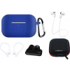 Silikonové pouzdro pro AirPods Pro 2 / AirPods Pro 1 + pouzdro / háček za ucho / popruh na krk / držák na řemínek na hodinky / karabina - modré