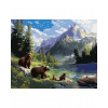 Diamondi Diamantové maľovanie - MEDVEĎ S MLÁĎATAMI, JAZERO A HORY Rámovanie: vypnuté plátno na rám, Rozmer: 40x50 cm