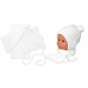 Zimná čiapka na zaväzovanie s brmbolcami + šál, Baby Nellys - biela, vel. 62/68 74-80 (9-12m)