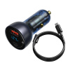 Baseus TZCCKX-0G Špeciálny digitálny displej USB + USB C QC3.0 PD 5A 65W šedý automobilový nabíjač + kábel