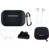 Silikónové puzdro pre AirPods Pro 2 / AirPods Pro 1 + puzdro / háčik na ucho / remienok na krk / držiak na remienok na hodinky / karabína - čierne