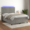 vidaXL Posteľ boxsping s matracom a LED bledosivá 140x200 cm zamat - Sivá - 116272-194243