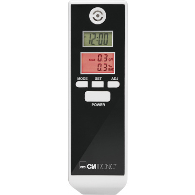 Clatronic AT 3605 alkohol tester bílá, černá 0.0 do 1.9 ‰ vč. displeje, různé jednotky, hodiny, zobrazení teploty, funkce odpočítávání