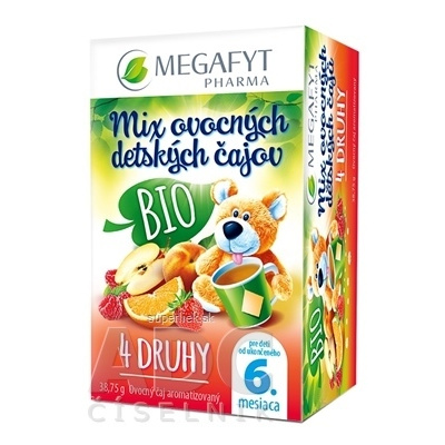 MEGAFYT Mix BIO ovocných detských čajov 4 druhy čajov (od ukončeného 6. mesiaca) 20 vrecúšok, 1x38,75 g, 8595151953579