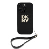 DKNY PU Leather Stack Logo Wrist Strap zadný kryt pre iPhone 16 Pro Black