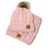 BABY NELLYS Zimná pletená čiapka s brmbolcom + komín, starorůžová, obvod: 52-56cm