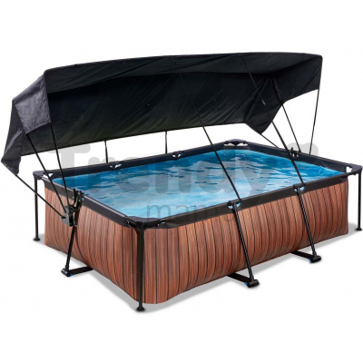 Bazén so strieškou a filtráciou Wood pool Exit Toys oceľová konštrukcia 220*150*65 cm hnedý od 6 rokov