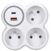 Solight hub, 3x 16A, rýchlonabíjačka USB A+C 20W PD, bielo-sivá
