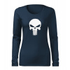 DRAGOWA Slim dámske tričko s dlhým rukávom punisher, tmavo modrá 160g/m2 - XL
