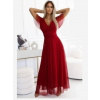 Numoco 562-2 NASTIA Dlhé šaty s výstrihom a krátkymi rukávmi - vínové
