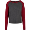 Ladies Contrast Raglan Longsleeve - charcoal/burgundy S