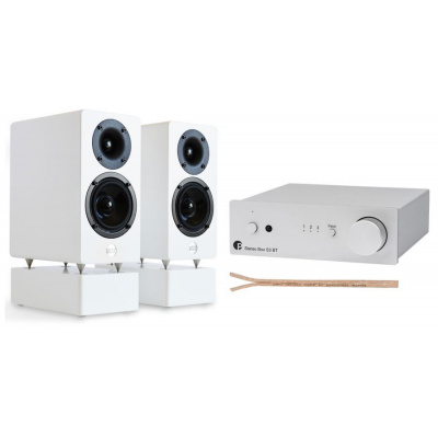 AQ Audio set Pro-Ject Stereo Box S3 BTs+ WRS MM2 white passive +reprokabel AQ 615 2x1,5mm2