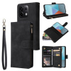 Peňaženkové kožené puzdro Frosted Zipper na Xiaomi Redmi Note 13 Pro - Čierna