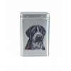 Plechová dóza s obrázkom psa plemena česky fúzač