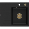 Mexen Ben, 1-komorový granitový drez 600x500x190 mm, pravý + zlatý sifón, čierna, 6523605000-77-G