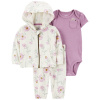 CARTER'S Set 3dielny mikina, tepláky, body kr. rukáv Purple Floral holka MFL 9m/vel. 74