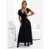 Numoco 562-3 NASTIA Dlhé šaty s výstrihom a krátkymi rukávmi - čierne