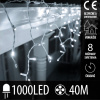 LED Vianočná led svetelná záclona vonkajšia - programy - časovač + diaľkový ovládač - 1000led - 40m studená biela