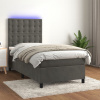 vidaXL Posteľ boxsping s matracom a LED tmavosivá 100x200 cm zamat - Sivá - 18866-160440