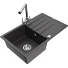 Mexen Bruno granitový drez s 1-komorou a odkvapávačom a kuchynskou batériou Duero, čierny škvrnitý - 6513-76-671600-00