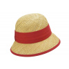 Slamený malý cloche s červenou stuhou - Seeberger Veľkosť: 57 cm (M)