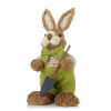 Zajac hnedý, zelené oblečenie, lopata, slama 15*13*30cm