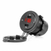 Amio 04225 Vodotěsná nabíječka se spínačem, digitálním voltometrem ČERVENÝ LED indikátor USB + USB C QC3.0 12/24V -