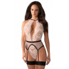 Sexi komplet Obsessive Lilines teddy body + podväzkový pás Farba: Ružová, Veľkosť: S/M