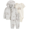CARTER'S Set 3dielny mikina, tepláky, body kr. rukáv Gray Elephant neutral MFL 9m / veľ. 74