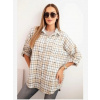 Kesi Włoski Dámska bavlnená košeľa s efektom opotrebenia kockovaná béžová
