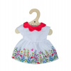 Bigjigs Toys Biele kvetinové šaty s červeným golierom pre bábiku 34 cm