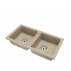 Granitový drez béžovy 43,6 × 82 cm, 2 misy + sada sifónu
