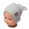 Baby Nellys Rebrovaná dvojvrstvová čiapka s uškami TEDDY - sivá 80-86 (12-18m)