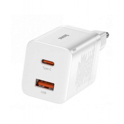 Baseus CCSUPP-E02 Super Si Quick Nabíječka USB + USB-C 30W White (6953156206359)