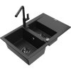 Mexen Gaspar granitový drez 1,5-komorový s odkvapkávačom a kuchynskou batériou Flora, čierny/strieborný