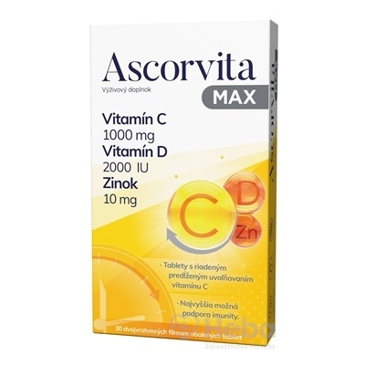 Ascorvita Max (Vitamín C + vitamín D + Zinok) 30 tabliet