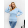 Factory Plus size tričko s dlhým rukávom a V výstrihom – pohodlný a štýlový základ outfitu Farba: Modrá, Veľkosť molet: UNI