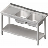 Stůl s dvoukomorovým dřezem po pravé straně s policí 1100x700x850 mm | STALGAST, 980827110 inox